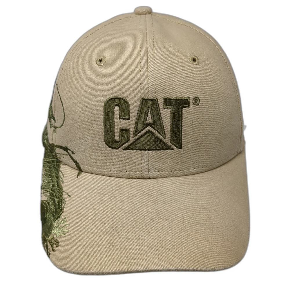 CAT Beige One Size Baseball Cap Hat Fish Bass Embroidery Wildlife Strapback